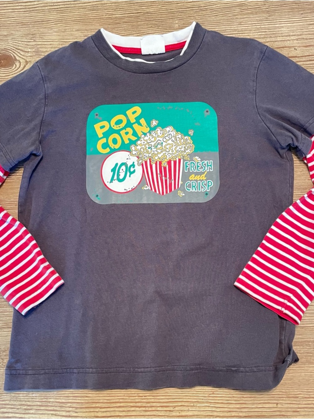 Mini Boden Movie Theater Popcorn Layered Long Sleeve Graphic Tee Size 7/8
